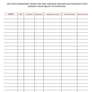Anxiety tracker printable