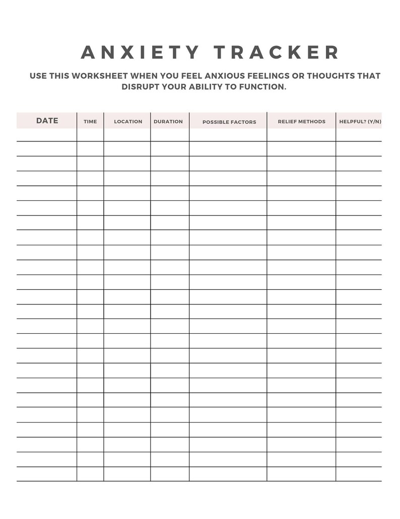 Anxiety tracker printable