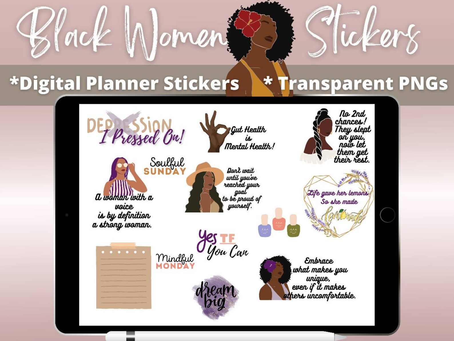 Black Girl Digital Stickers, for Black Girl Stickers, Goodnotes Planner ...