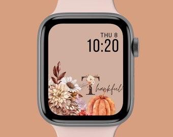 Apple Watch face fall autumn wallpaper, digital watch face, watercolor background, smartwatch face, 45 mm apple watch face