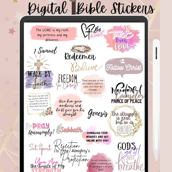 Religious Digital Devotional Stickers, Faith Bible verse, Scripture stickers, Digital Bible Journaling, Christian planner Digital Stickers