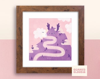 Illustrated Mountain Print, Cloud Wall Art, Purple Mountain, Pink Sky, Custom Wall Art, Landscape, Print, Digital Download Prints