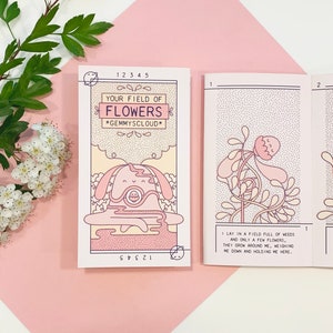 Your Field Of Flowers – Concertina Comic, Zine, Comic, Self-Care Zine, Illustration, Discover, Self-Care, Self-Discovery, Happiness, Flowers