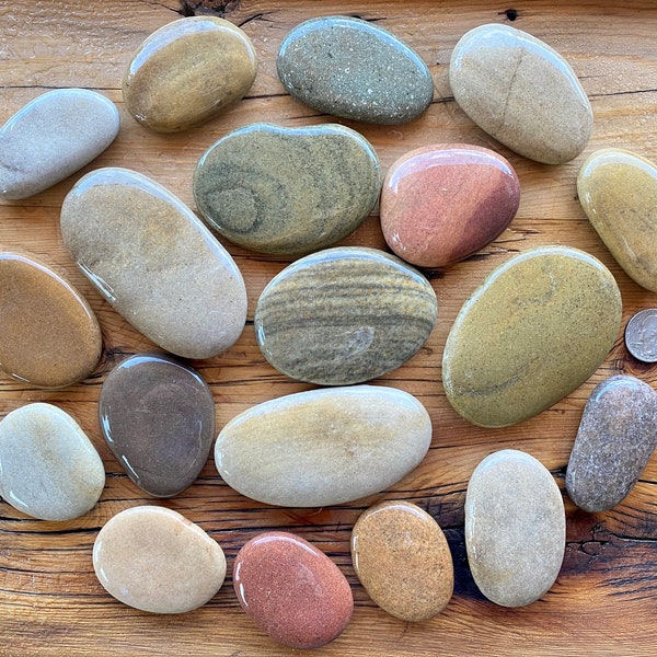 19 flat 2-4” natural beach  painting stones pebbles art Boho design home rock decor kids art Zen stone memorial mándala cairn round oval sha