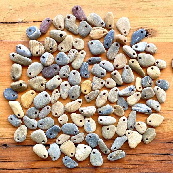 50x small (~3/4”inch) flat, smooth stones with top drilled holes (~3mm)