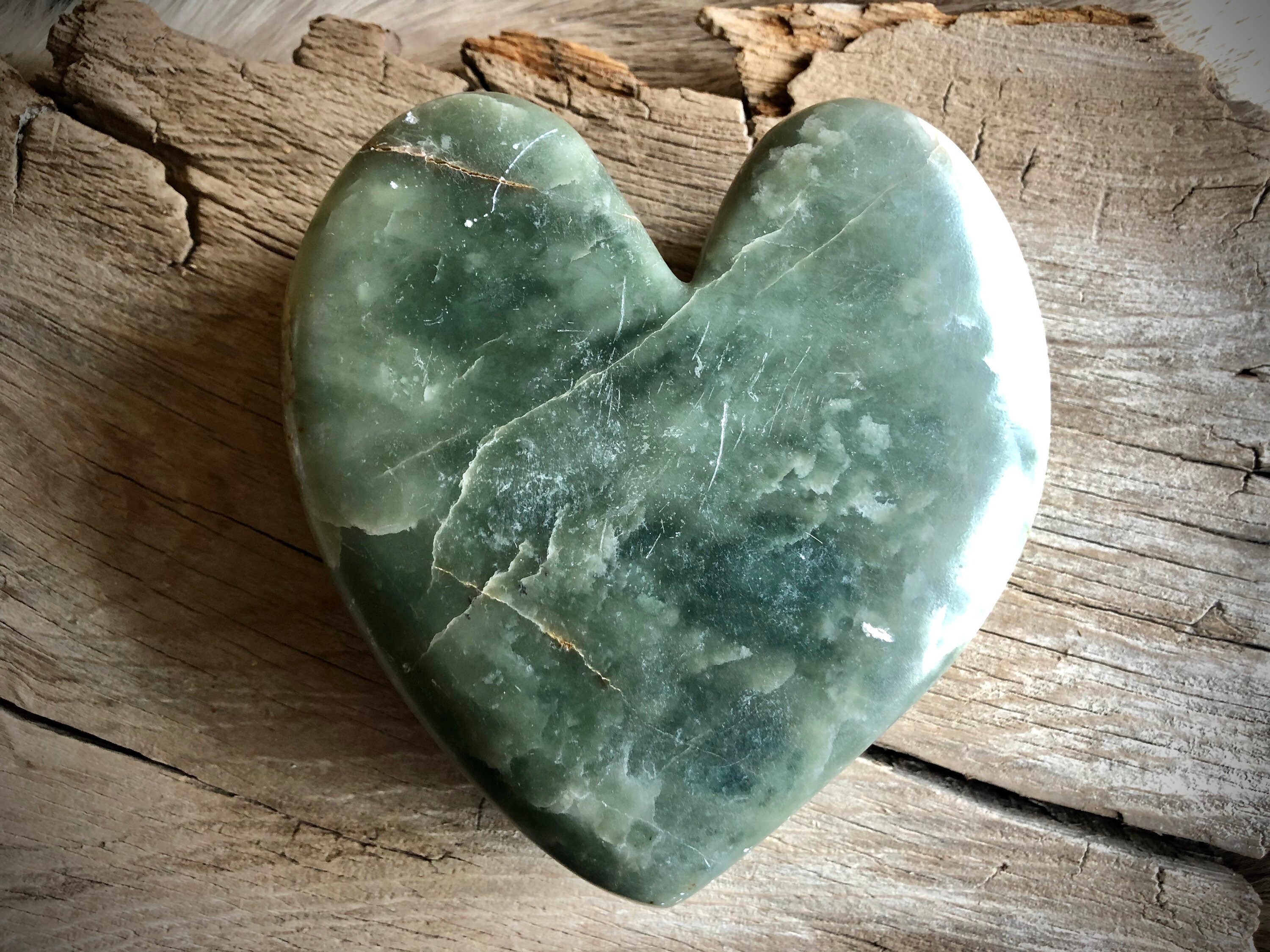 Extra big natural soap stone dark green heart stone for Etsy