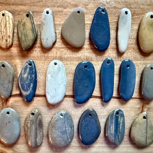 20 beach stones 1 1/4- 1 1/2” with top drilled holes rock necklace stones pendant painting boho jewelry wind chimes pendulum pendant