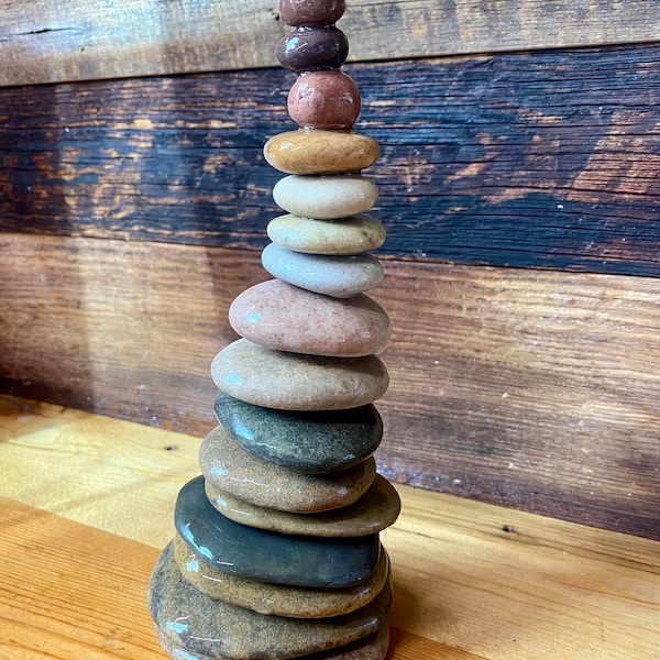 17 flat and almost round 1-3.5” natural beach stones on a wire pebbles art Boho design home rock decor kids art cairn