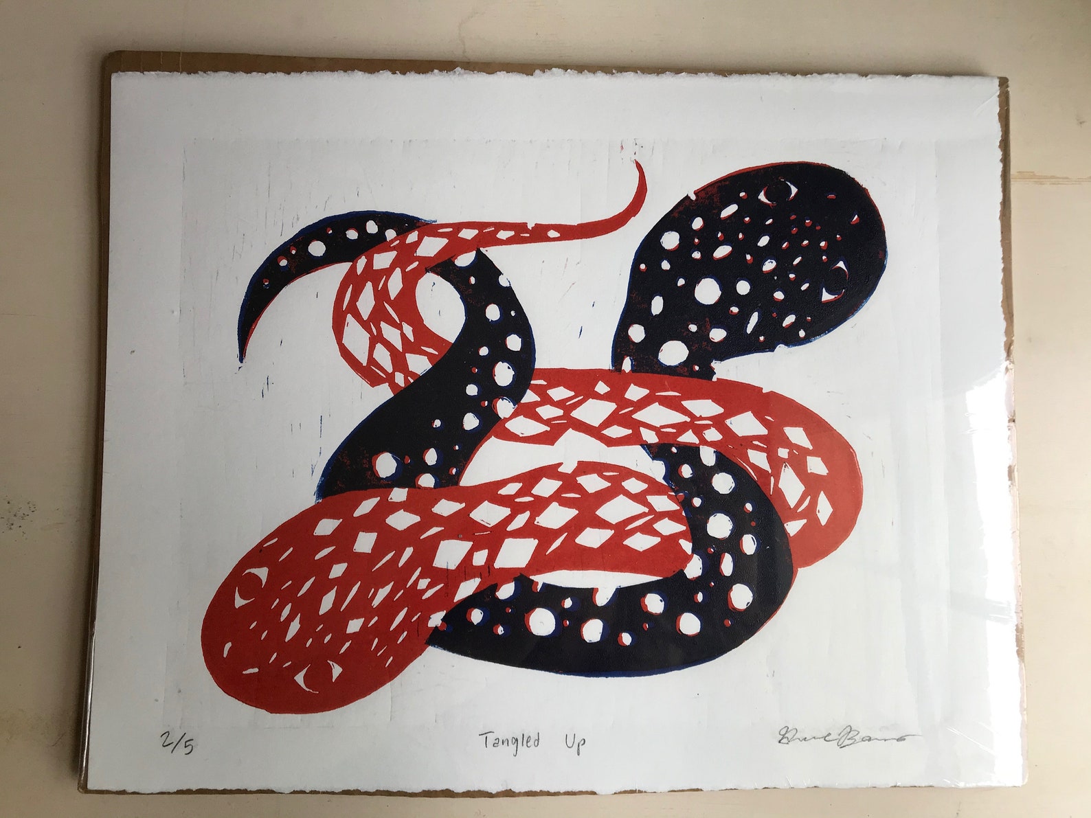 Tangled Up Snakes Linocut Print Etsy