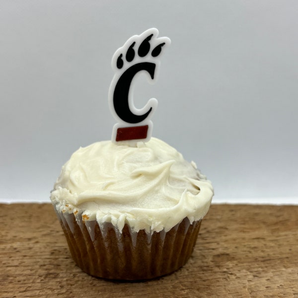 University of Cincinnati UC Bearcats Cupcake Toppers Birthday or Graduation Party Set of 12 - 3D Printed, Cute UC Paw with Red Underline
