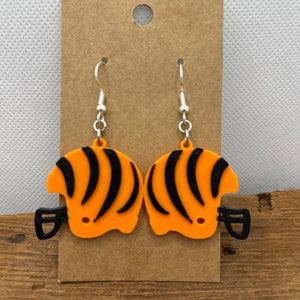 Cincinnati Bengals Helmet Themed Dangle Earrings 3D Printed Lightweight & Cute Choose from White and Black or Orange and Black, Nickel Free