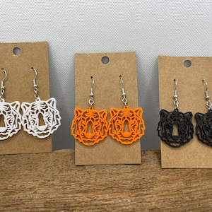 Bengal Tiger Dangle Earrings 3D Printed, Choose Color 30+ Colors & Hypoallergenic Fish Hook Fun, Flirty, Lightweight, 3 Sizes Available