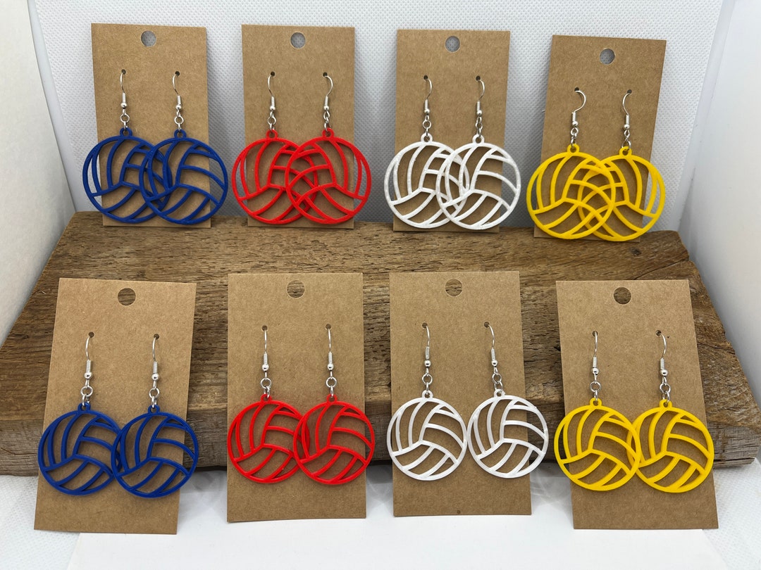 Volleyball Dangle Earrings 3D Printed, Lightweight, Available in Two