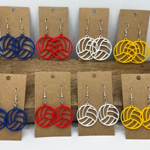 Volleyball Dangle Earrings 3D Printed, Lightweight, Available in two sizes and wide range of School / Team colors - Nickel Free Earring Hook