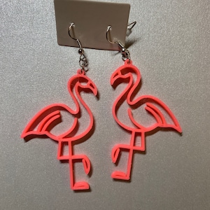 Pink Flamingo Dangle Earrings - Available in two sizes and various colors! Custom 3D Printed Lightweight and Cute! Hypoallergenic Hook