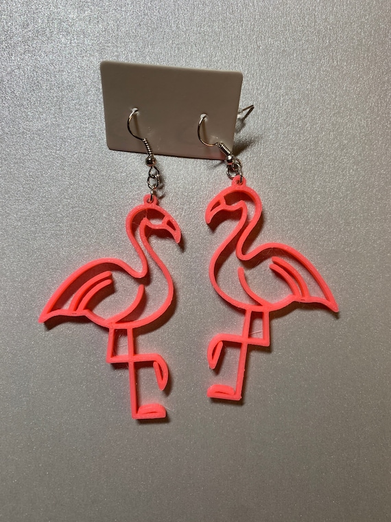 2-Pair Flamingo With Santa Hat Earrings - Christmas Animal Dangle Earrings For Women