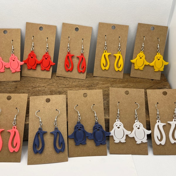 Cute Penguin  3D Printed Earrings Lightweight and choose from many fun colors - Nickel Free Earring Hook