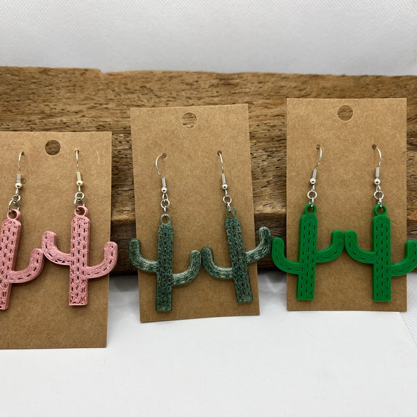 Saguaro Cactus Dangle Earrings - Western Style Custom 3D Printed Fun Lightweight! Lots of fun colors to choose from! Hypoallergenic Hook