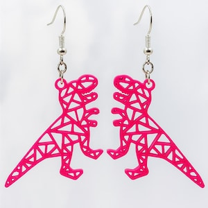 T-Rex Dinosaur Geometric Earrings Choose From 2 Sizes and Lots of Fun Colors! Custom 3D Printed Lightweight and Fun! Nickel-Free Earrings
