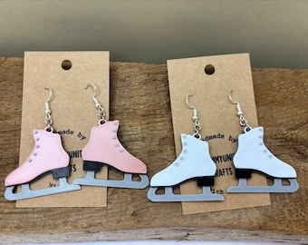 Figure Skating Ice Skate Dangle Earrings - Choose Custom Color Options, Nickel-free Hypoallergenic hooks
