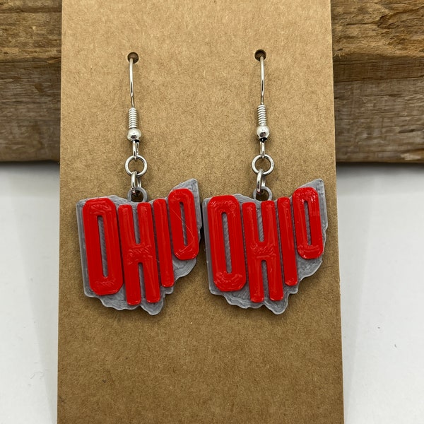 Ohio State Themed Earrings - Scarlet & Gray Custom 3D Printed - Lightweight, Cute, and features a Nickel-Free Earring Hook