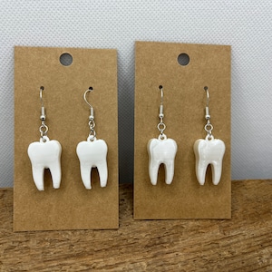 Dental Tooth Dangle Earrings Custom 3D Printed Fun Lightweight! Lots of fun colors to choose from! Hypoallergenic Hook