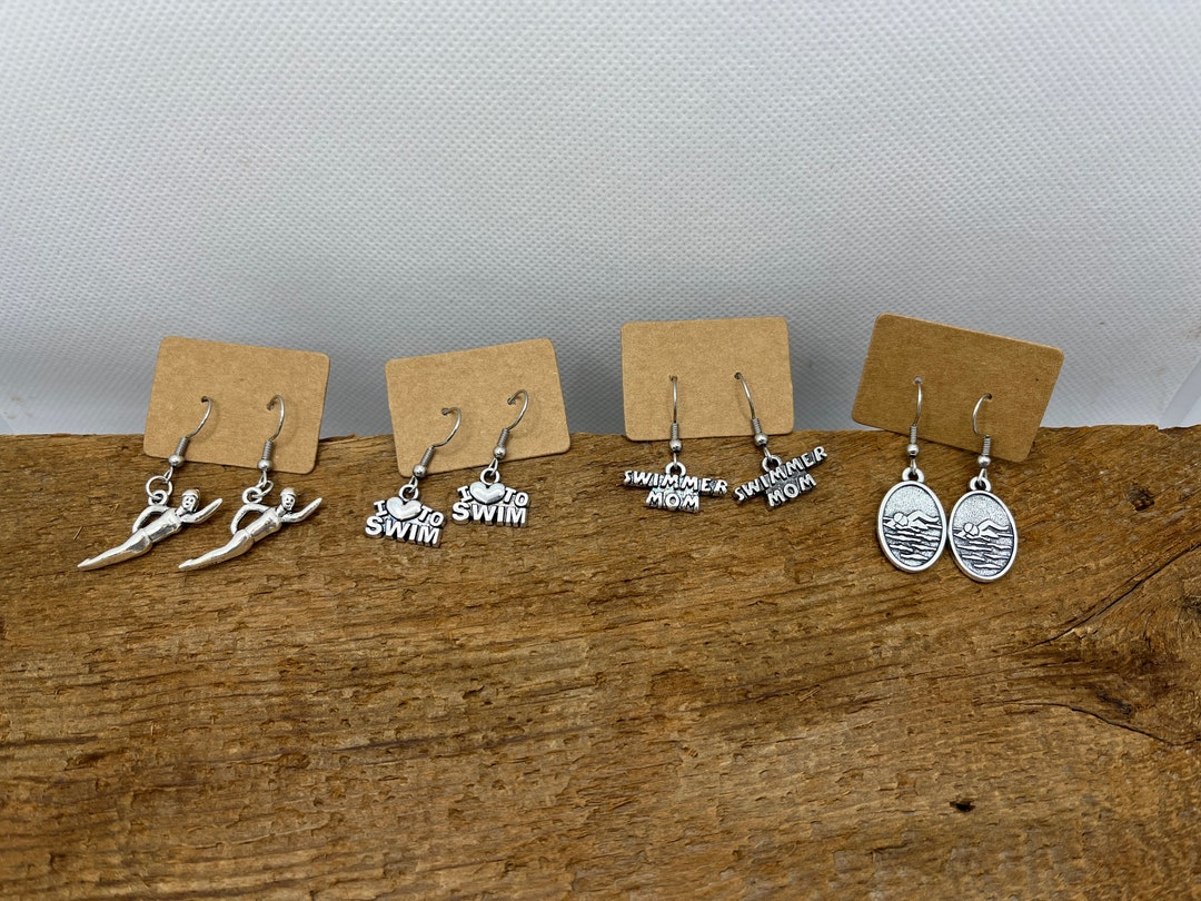 Swim, Swimmer Charm Earrings, Swimmer Mom, Coach, Player Gift, School