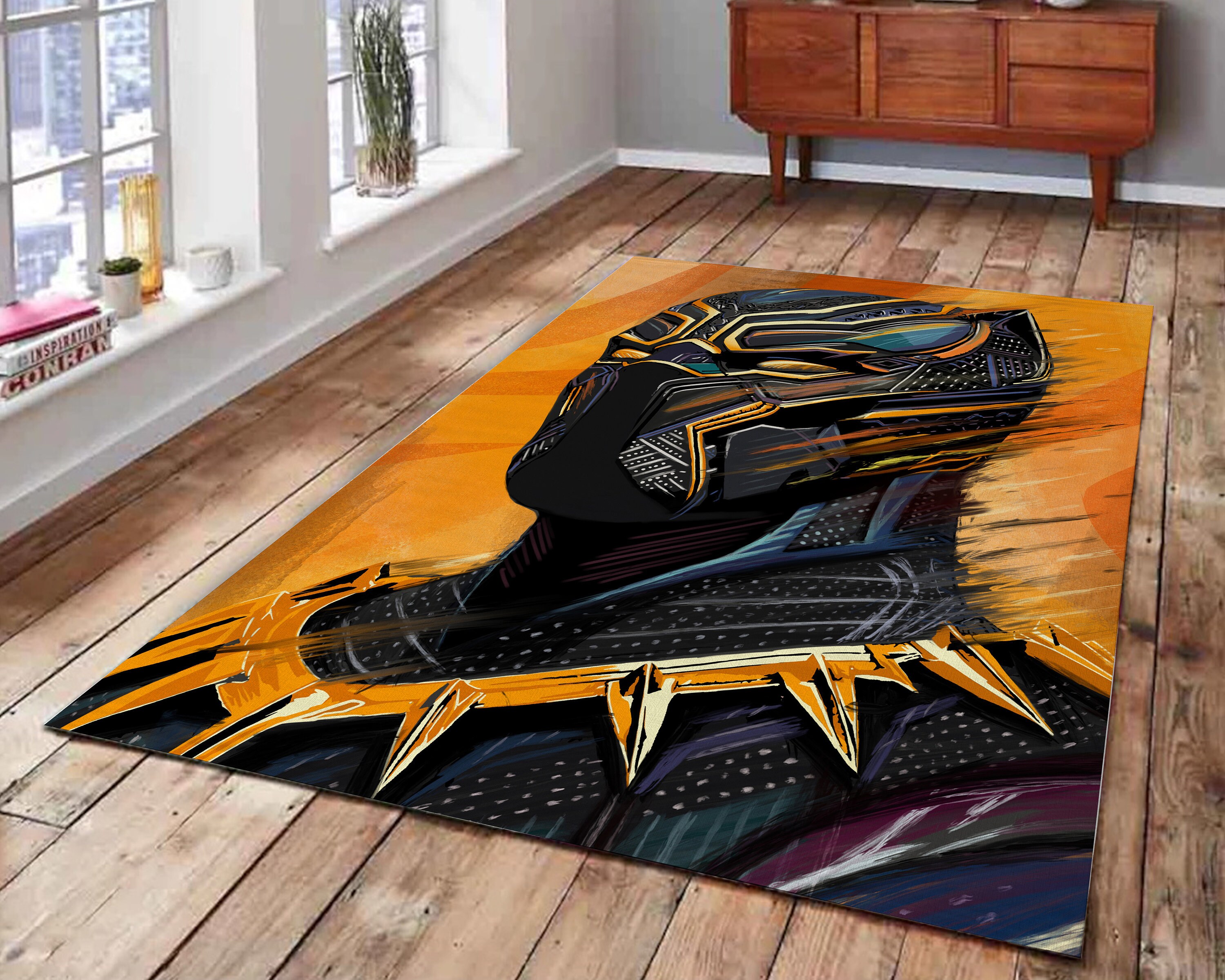 Black Panther Carpet Wakanda Rug Super Hero Carpet Black Etsy