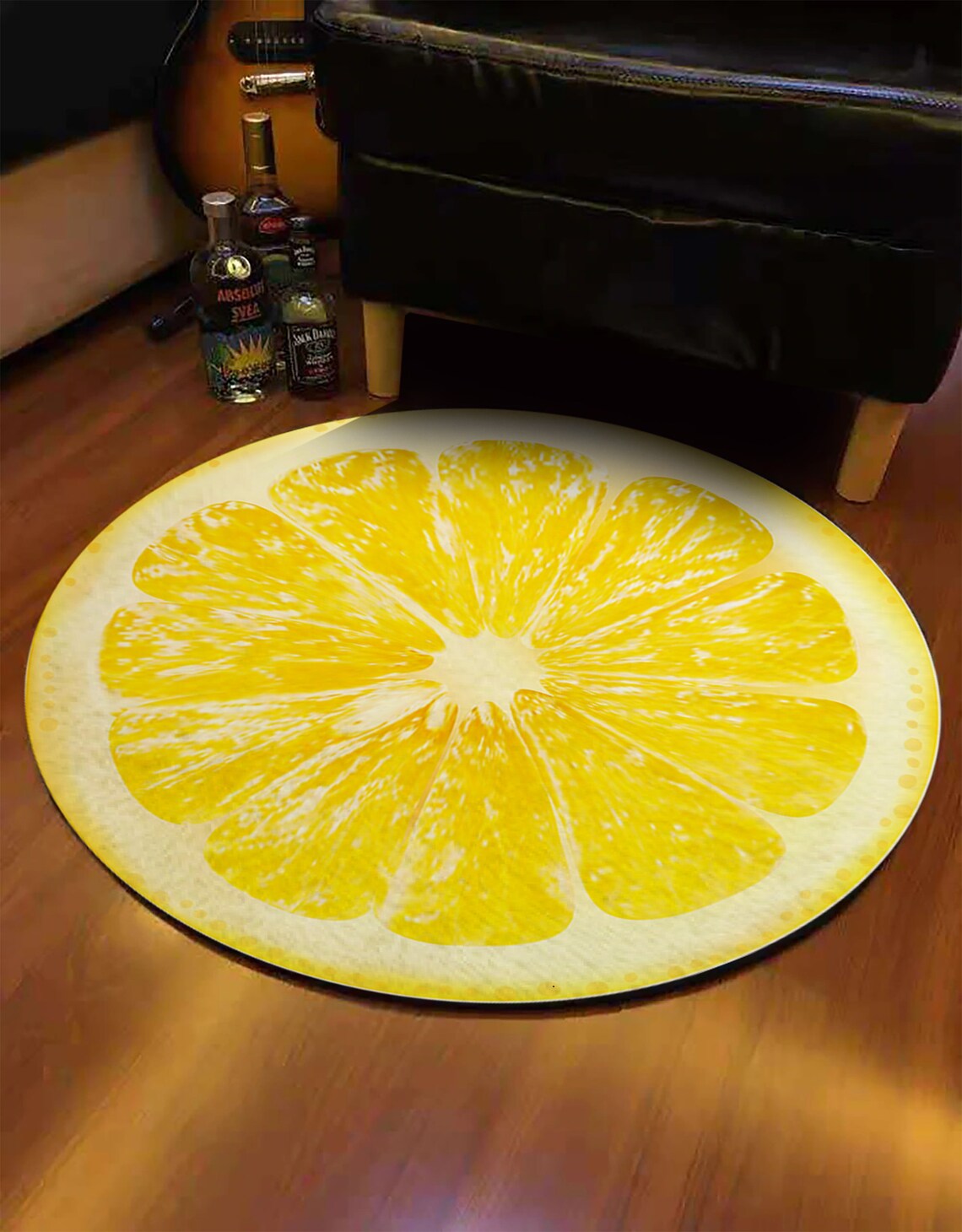 Yellow Lemon Rug Round Kitchen Carpet Decorative Round Floor Etsy