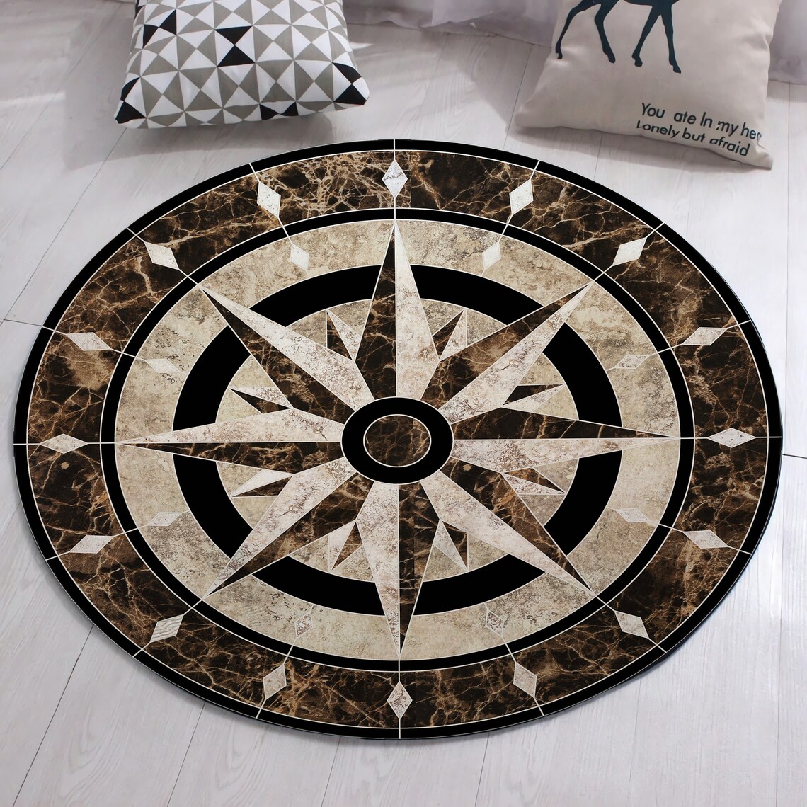 Marble Compass Rose Rug Luxury Entrance Hall Carpet Round Etsy