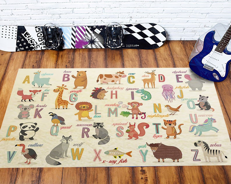 Animal Themed Alphabet Rug Educational ABC Nursery Carpet Etsy
