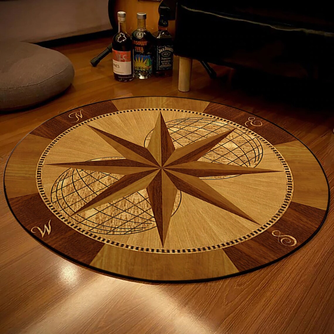 Compass Rose Rug Round Compass Medallion Carpet Real Looking Etsy UK