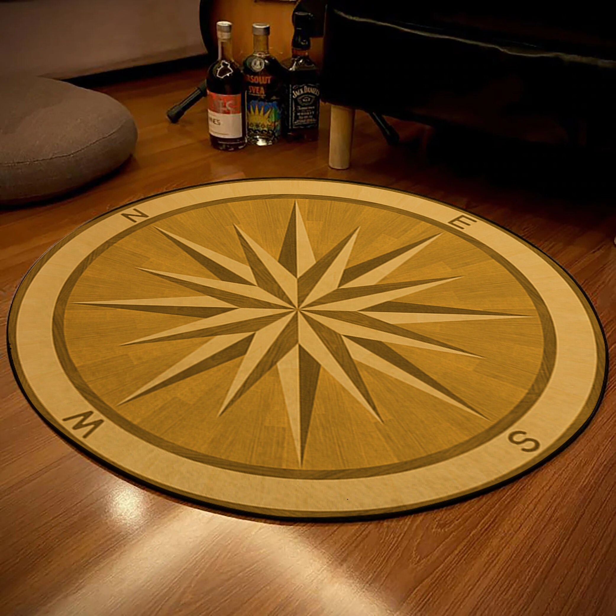 3D Compass Rose Rug Round Compass Medallion Carpet Real Etsy