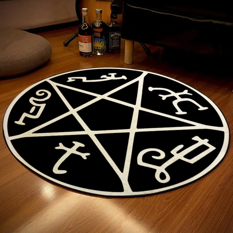 Supernatural Devil's Trap Rug, Pentacle Symbol Rug, Satan Carpet, Pentagram Patterned Round Carpet, Satan Rug, Halloween Decor 