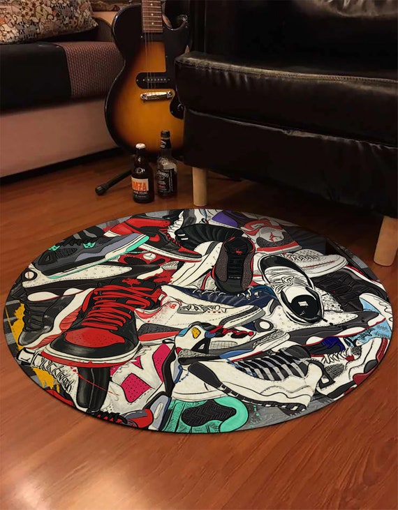 Round Sneakers Rug Air Jordan Carpet Sneaker Room Decor Etsy
