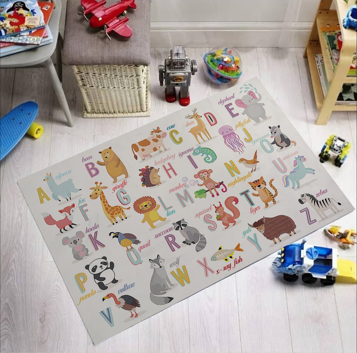Animal Themed Alphabet Rug Educational ABC Nursery Carpet Etsy