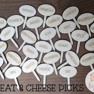 Wooden Laser Engraved Charcuterie Picks Meat & Cheese Labels Food Tags Party Signs Gift Bachelorette Wedding New House Hostess Gift