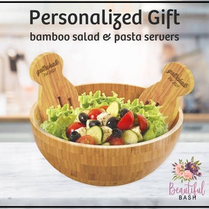 Personalisierte Lasergravur Bambus Salatbesteck Klauen Hand benutzerdefinierte Hochzeit Party Geschenk Bachelorette Housewarming-Immobilien neues Haus Potluck