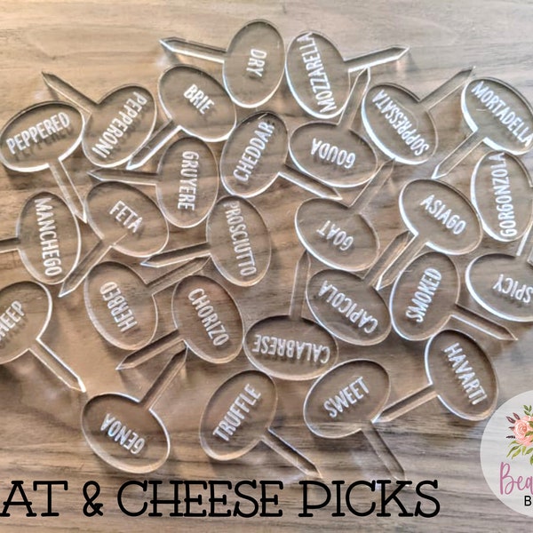 Acrylic Laser Engraved Charcuterie Picks Meat & Cheese Labels Food Tags Party Signs Gift Bachelorette Wedding New House Hostess Gift