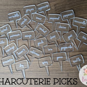 Minimalist Acrylic Charcuterie Picks Laser Engraved Meat & Cheese Labels Food Tag Party Signs Bachelorette Wedding New House Hostess Gift
