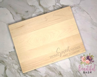 Home Sweet Home Personalized Laser Engraved Hardwood Chopping Block Cutting Board Maple Cherry Walnut Wedding Gift Engagement Bridal Shower