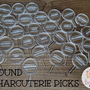 Round Simple Charcuterie Picks Laser Engraved Acrylic Meat & Cheese Labels Food Tag Party Signs Bachelorette Wedding New House Hostess Gift