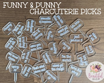 Punny Funny Acrylic Charcuterie Picks Laser Engraved Meat & Cheese Labels Food Tag Party Signs Bachelorette Wedding New House Hostess Gift