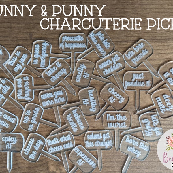 Punny Funny Acrylic Charcuterie Picks Laser Engraved Meat & Cheese Labels Food Tag Party Signs Bachelorette Wedding New House Hostess Gift