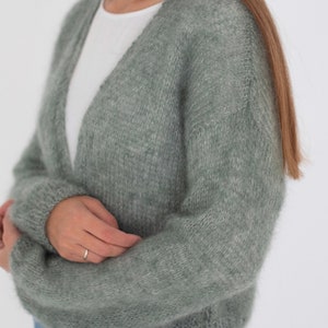 Mohair Cardigan, Sage Green Mohair Sweater, Chunky Knit Sweater, Mohair ...