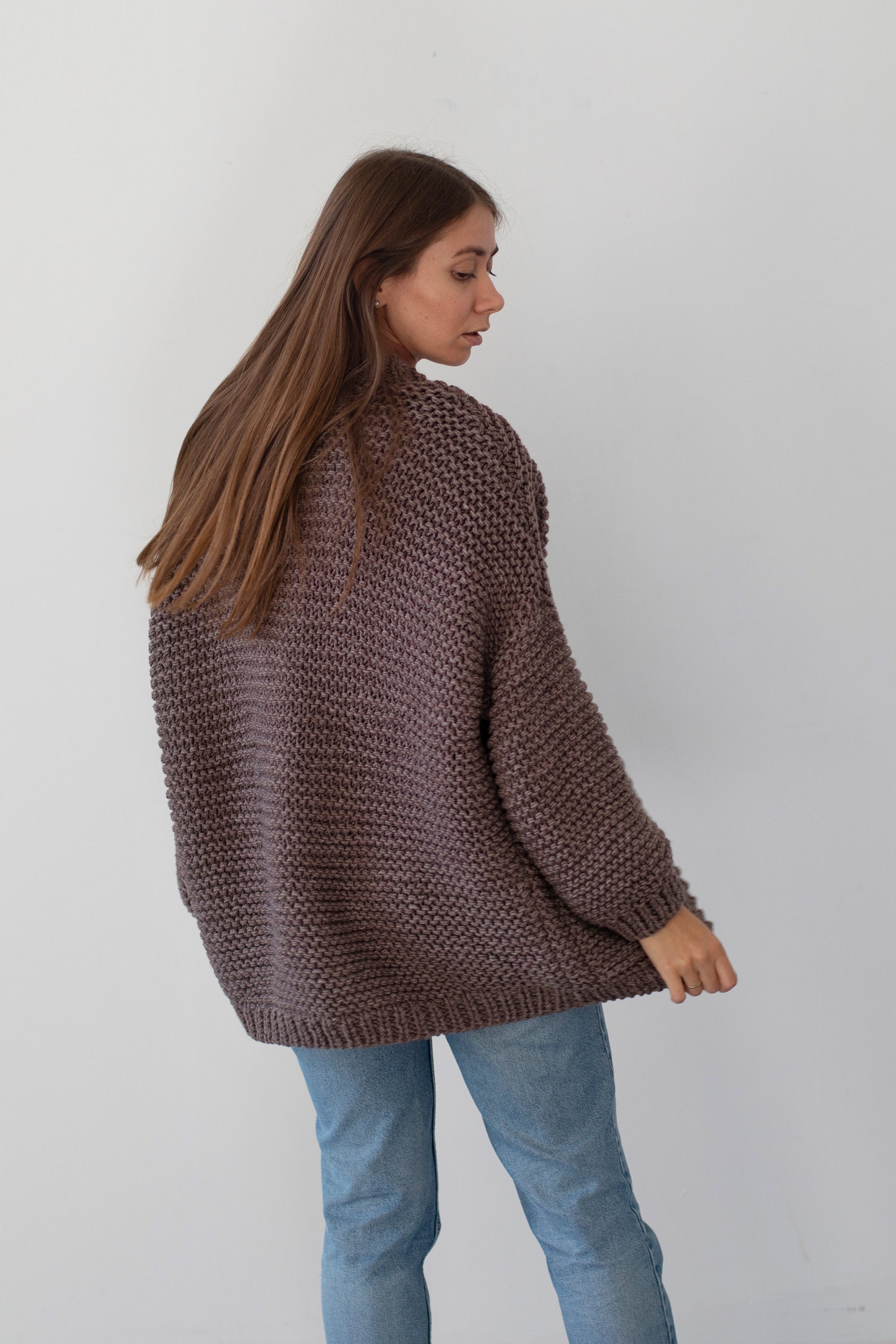 Cable Knit Cardigan for Women Brown Cozy Cardigan Chunky Etsy