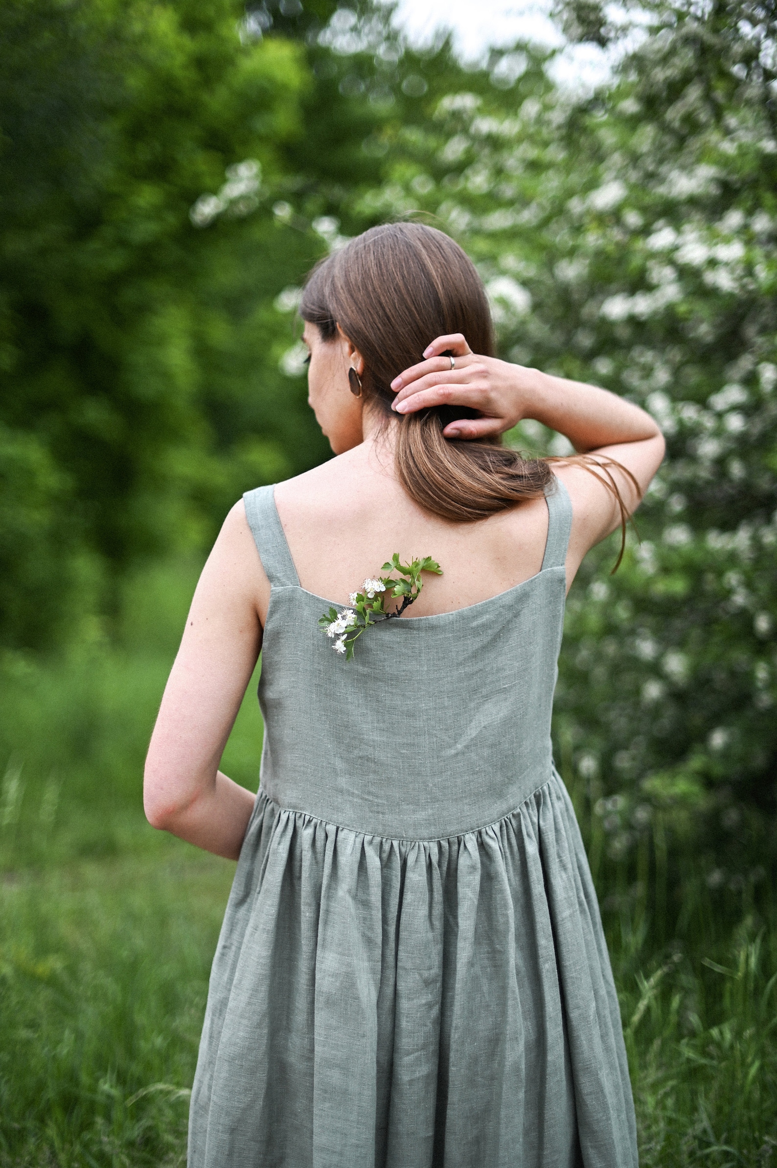 Sage green linen dress Oversized linen dress with pockets Etsy