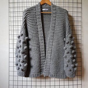 Chunky Knit Cardigan With Bubble Sleeve Oversized Gray - Etsy