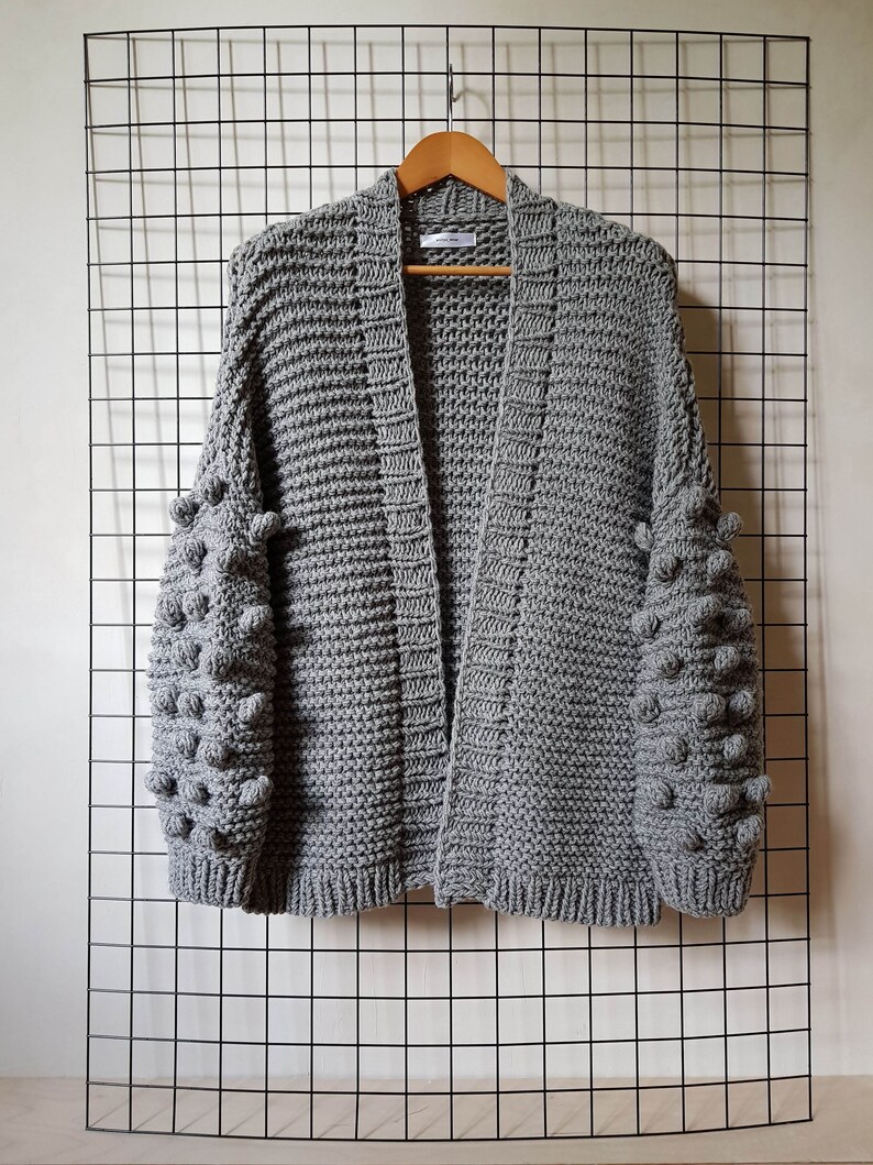 Chunky knit cardigan with bubble sleeve Oversized gray | Etsy