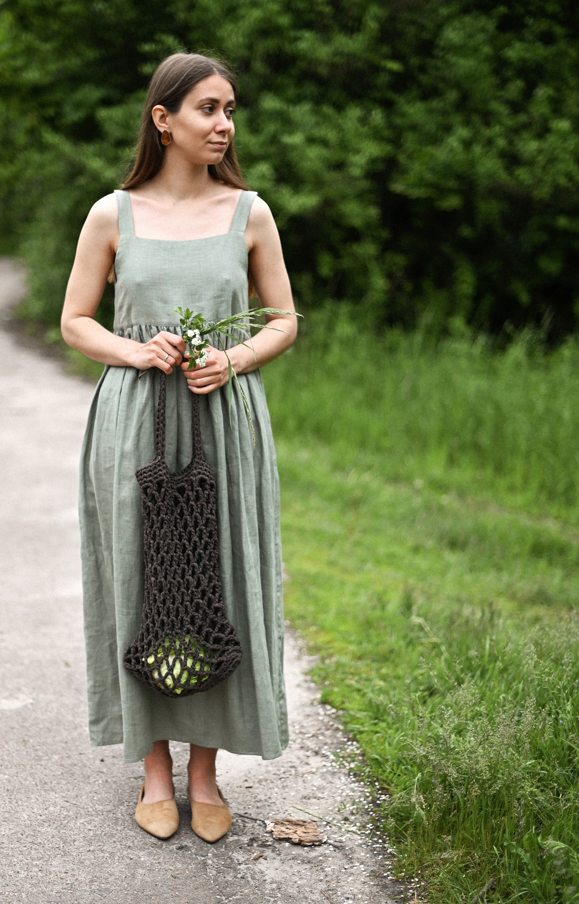 Sage Green Linen Dress Oversized Linen Dress With Pockets Etsy